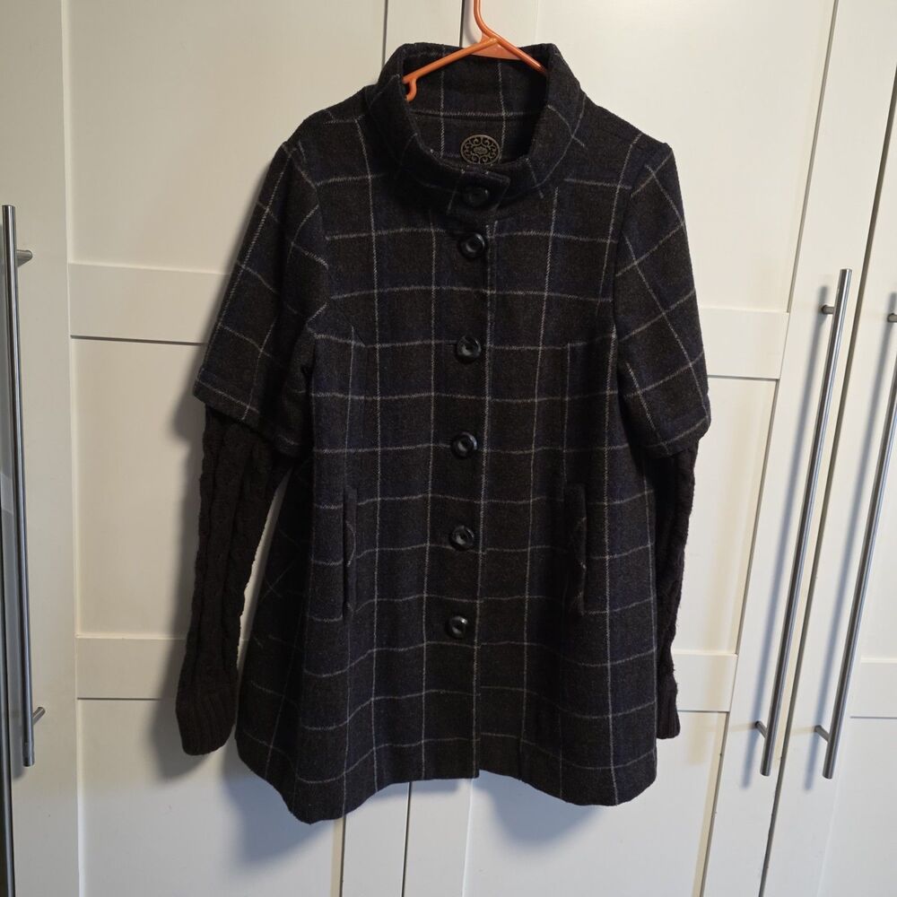 Idra From Anthropologie Size 8 Wool Blend Brown Plaid Button Front Swing Coat